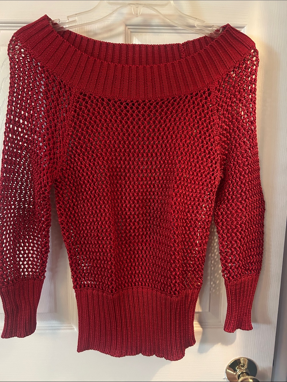 The Limited Red Off-the-Shoulder Open-Knit Sweater